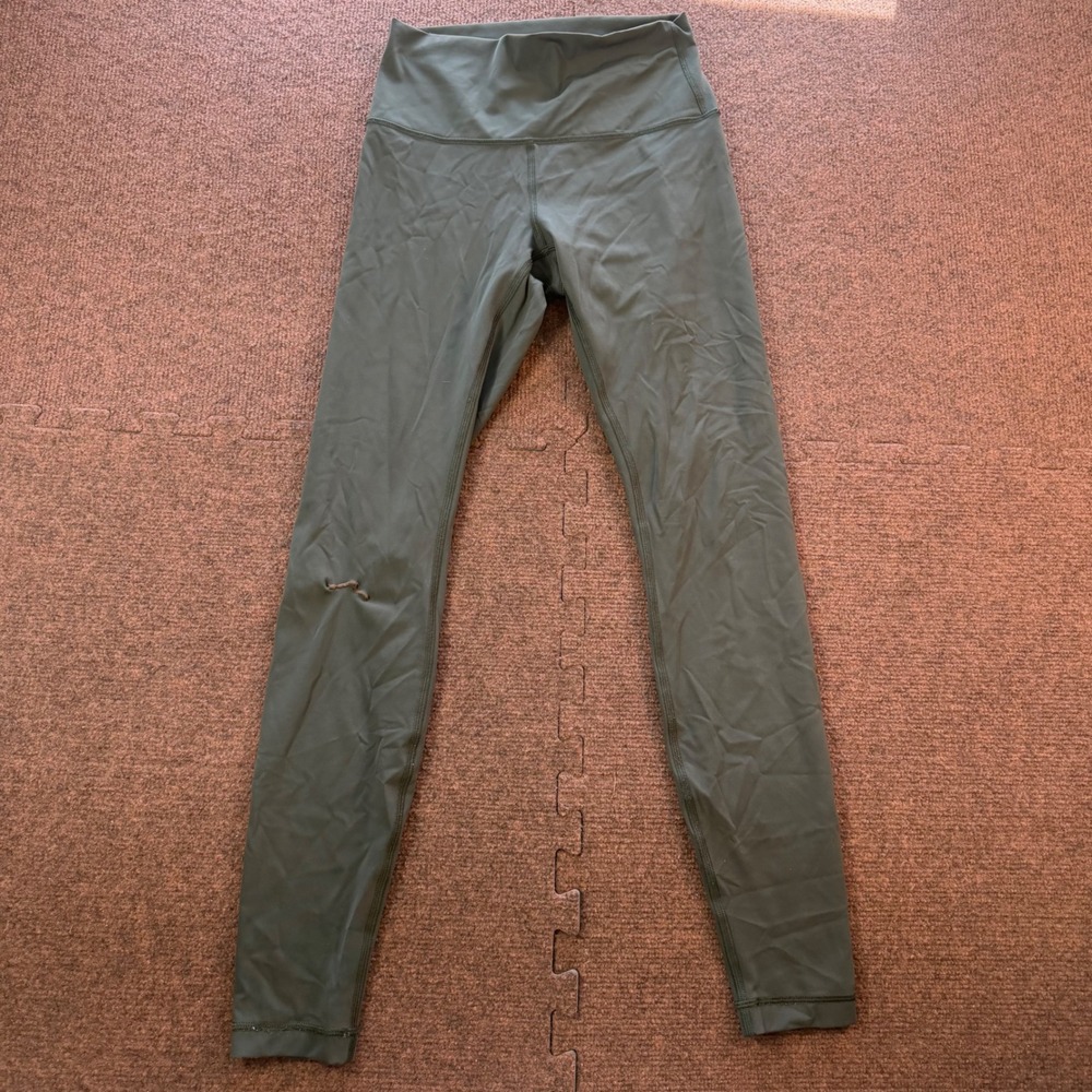 B- Lululemon Wunder Under High-Rise Tights Women 6 Green Yoga Leggings Repaired